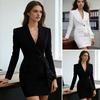 Women's Blazer Dress V Neck Long Sleeve Bodycon Work Dress One Button Ruffle Sheath Dress Formal Business Office Outfit