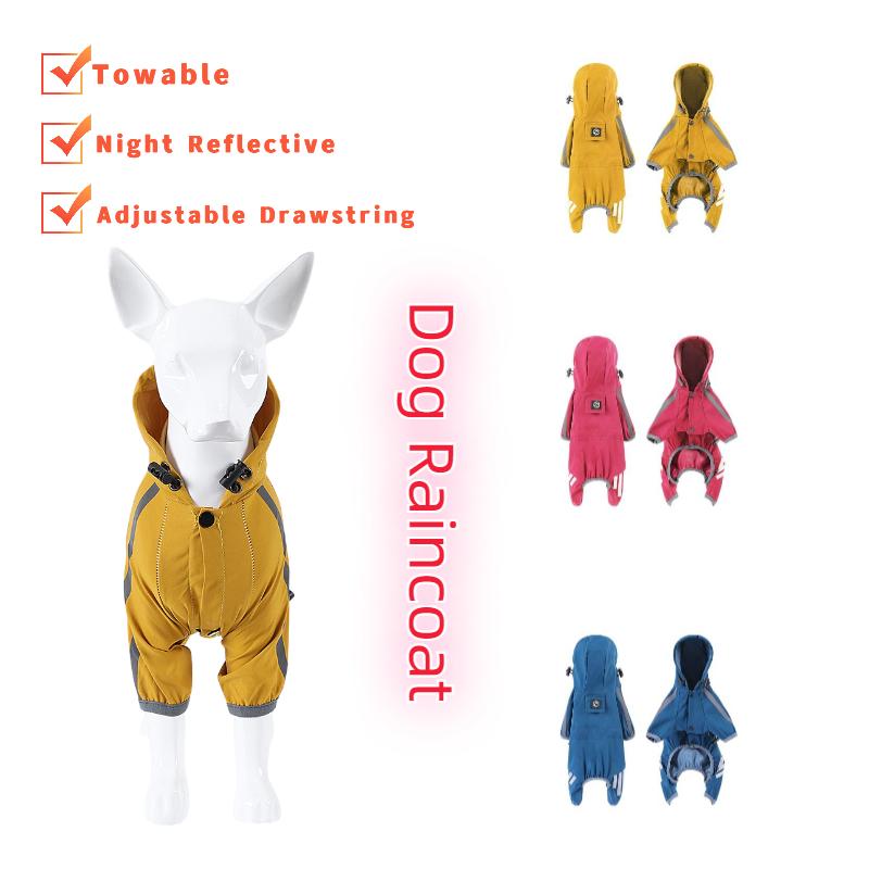 Rain Pet Dog Coat Outdoor Clothing Puppy Jacket Hooded Towable Reflection Night
