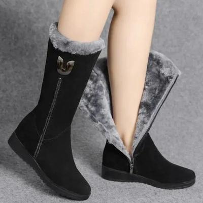 Women's Shoes Fashion Women Warm Chelsea High Fur Boots New Women Boots Mid-calf Plush Snow Flat Boots Shoes For Women