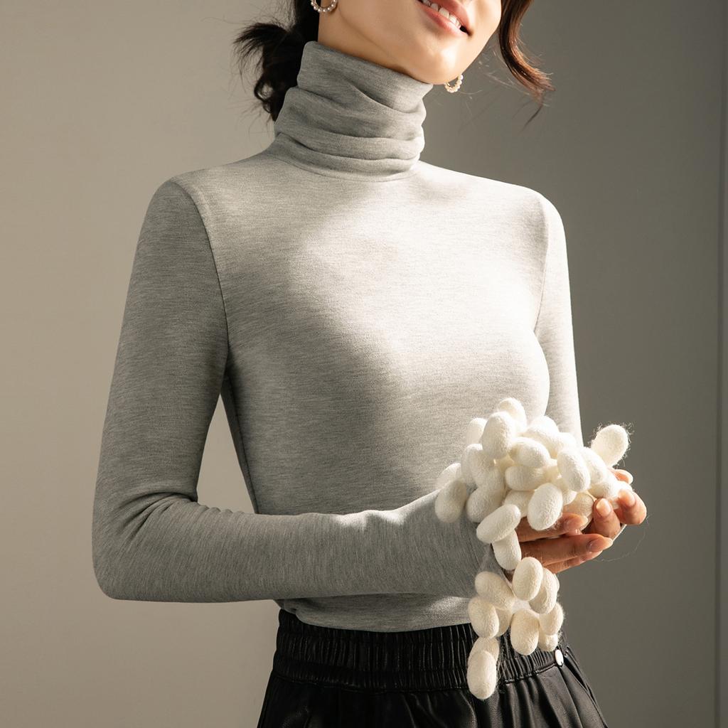 Pile collar bottoming shirt women's cashmere silk autumn and winter new women's clothing with German velvet heating and warm top women's