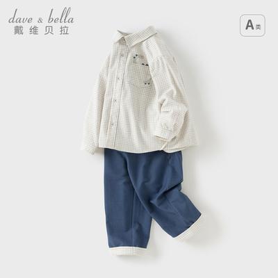 David Bella Boys' College Style Set Spring Dress New Baby Gentleman Checkered Shirt Pants Two Piece Set
