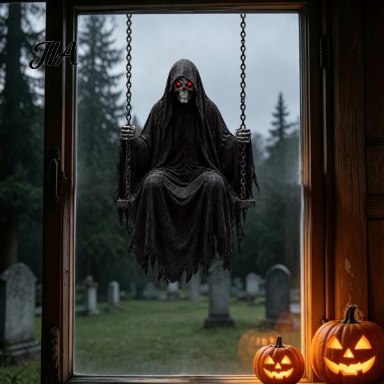 Forniture per Feste Spettrali Halloween Zucca/Scheletro Mietitore Adesivi per Finestra, Decalcomanie Statiche Rimovibili, Pellicola Resistente in PVC Impermeabile Horror