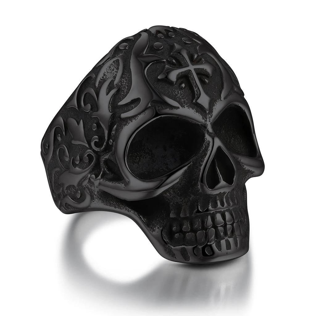 U7 Stainless Steel Big Skull Rings for Man Woman Size 7-14 Cross 3D Skeleton Cuban Chain Celtic Knot Pattern Gothic Punk Jewelry