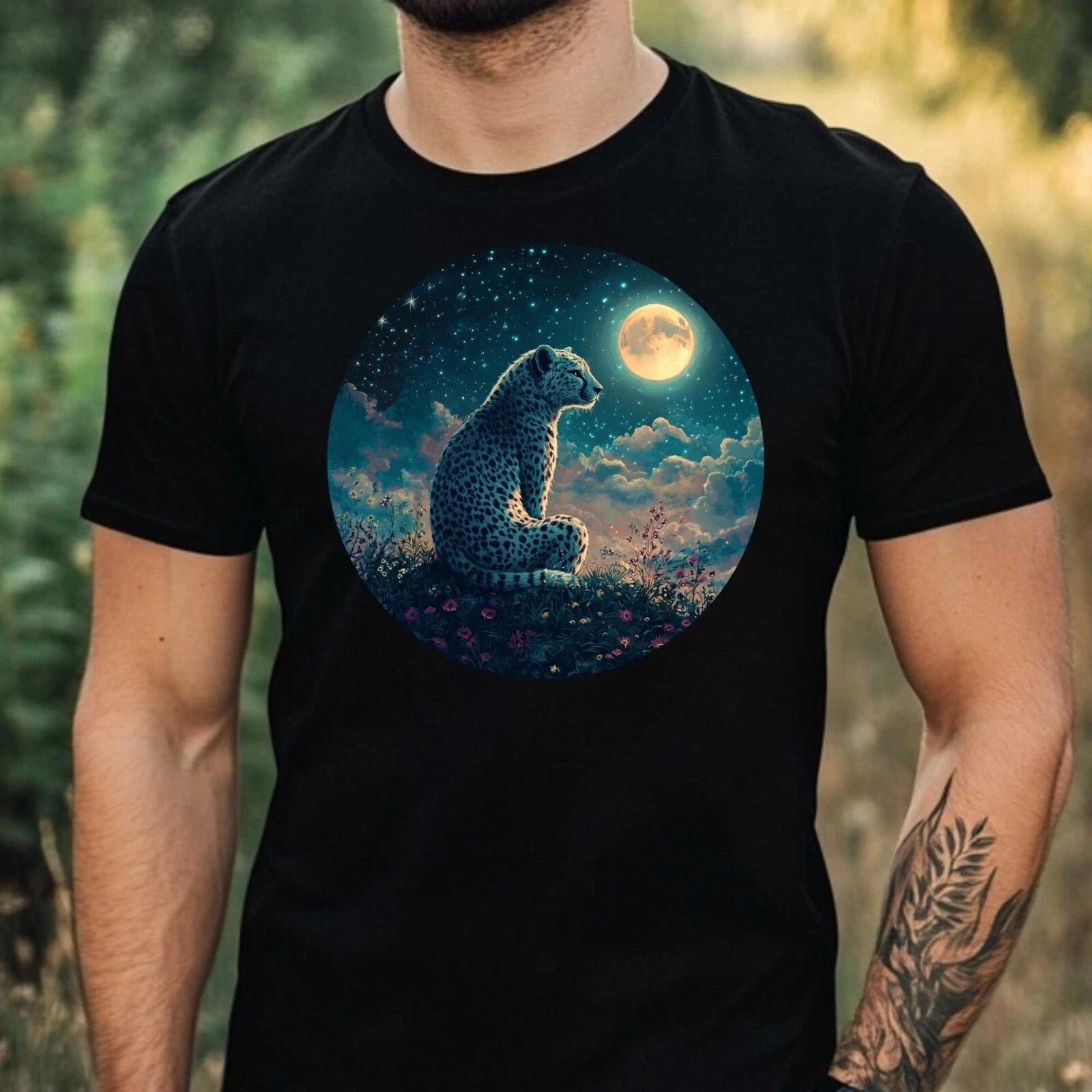 T-Shirt Herren Gepard im Mondlicht Motiv Baumwolle Größe XS bis 5XL XXL