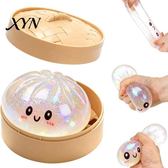 Stress Relief Toy Steamed Bun Squeeze Toy, Cute Dumpling Ball, Calming Fidget Slow Rising Decompression for Desk, Kawaii Gift Glitter