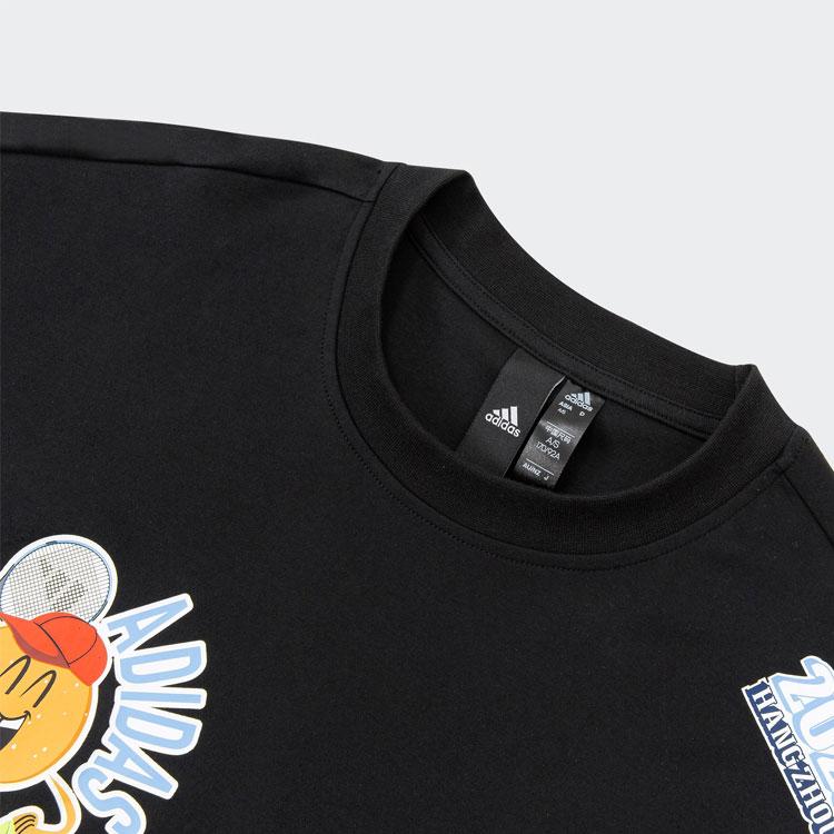 Adidas Hangzhou Wuyibing Cartoon Print Casual Sport Round Neck T-Shirt Unisex Tops Black JE0950