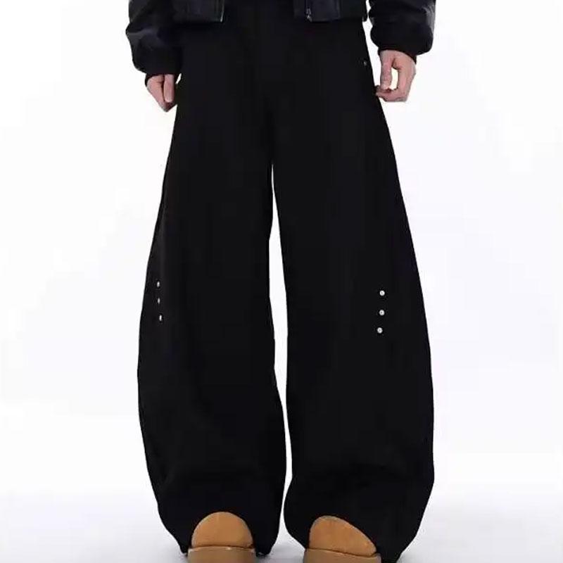 Męskie Jeansy Oversize Luźne Szerokie Nogawki Wysoki Stan Czarne Jeansowe Spodnie Spodnie Streetwear