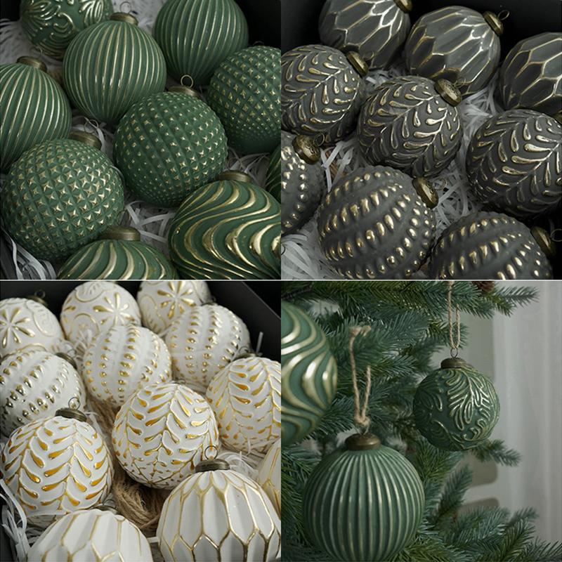 12Pcs Vintage Green Christmas Ball Ornaments 8Cm Retro Christmas Tree Baubles for Home Indoor Decor DIY Holiday Crafts Supplies