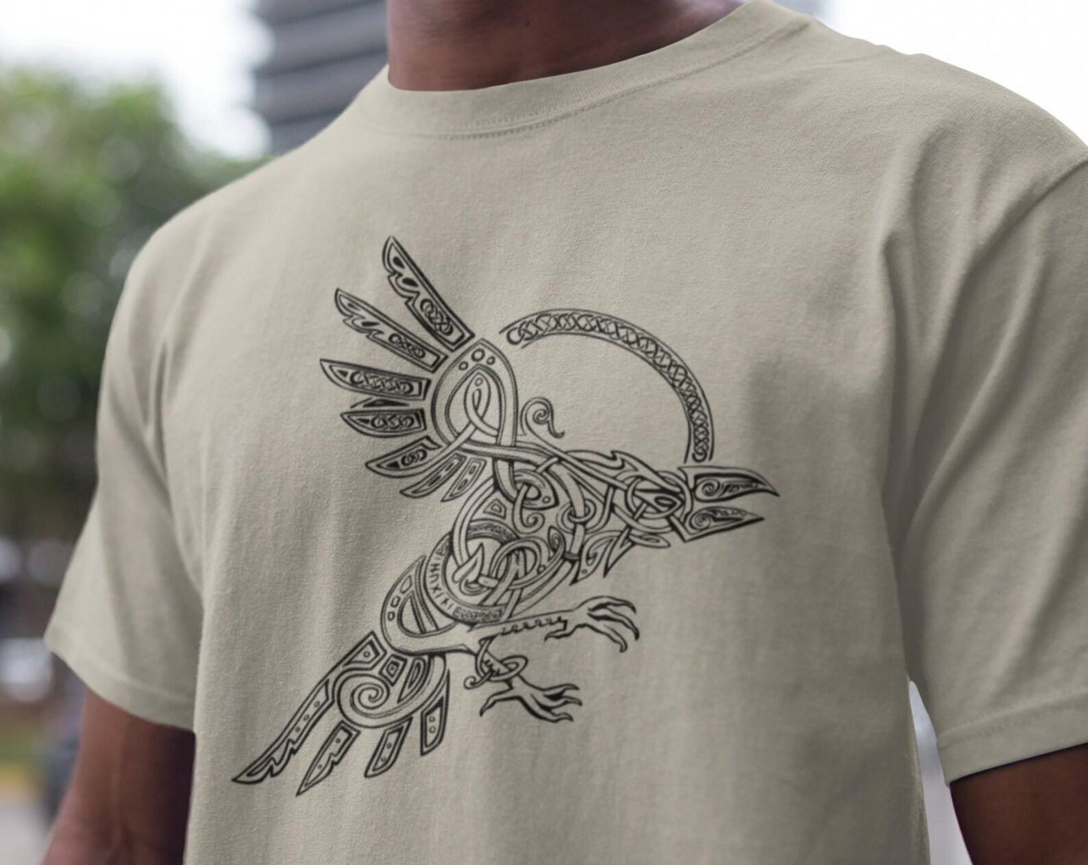 Graphic Viking Crow Tee, ODIN RAVEN VIKING shirt, Animal Print TShirt, Vikings T-Shirt, Valhalla Tee, Norse Mythology Gift, Berserker Tees S