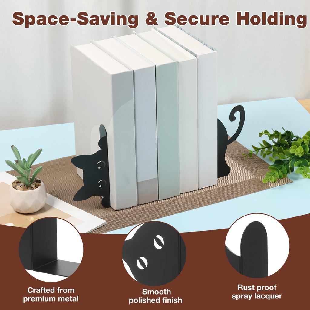 Peeping Cat Bookend for Shelf Decorative Metal Book End Book Stopper for Office Home Versatile Stable Base Bookshelf Bookends