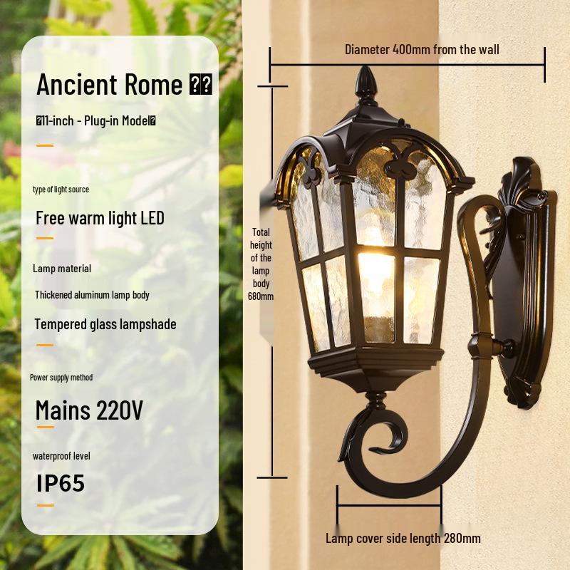 European Antique Solar Outdoor Wall Light, Waterproof for Balcony, Villa, Patio, Gate, and Courtyard