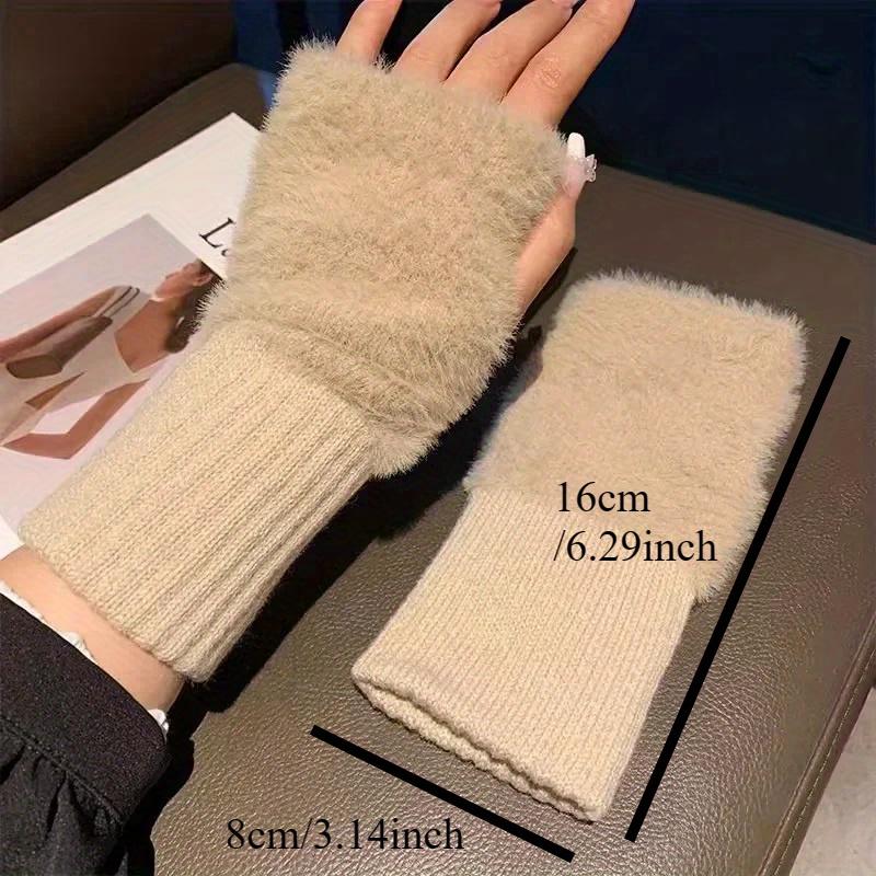 Solid Color Plush Gloves Women In Autumn and Winter Warm Woolen Knitted Touch Screen Open Finger Half Finger Gloves