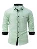 Men's Color Block Slim Fit Cotton Shirt - Long Sleeve, High-End Business Fashion
