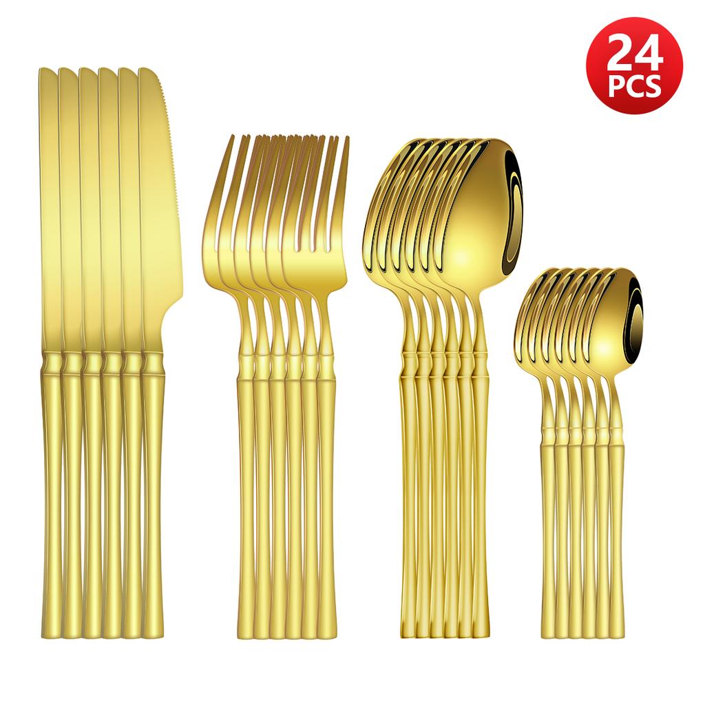 4/6/16/24pcs Stainless steel cutlery Small waist set Gold luxury cutlery Kitchen items include a knife, fork and spoon