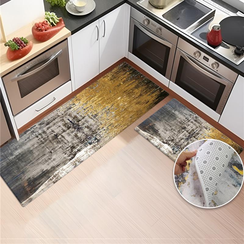 Modern Abstract Print Kitchen Mats For Floor Velvet Soft Sponge Mats Non-slip Absorbent Bathroom Rug