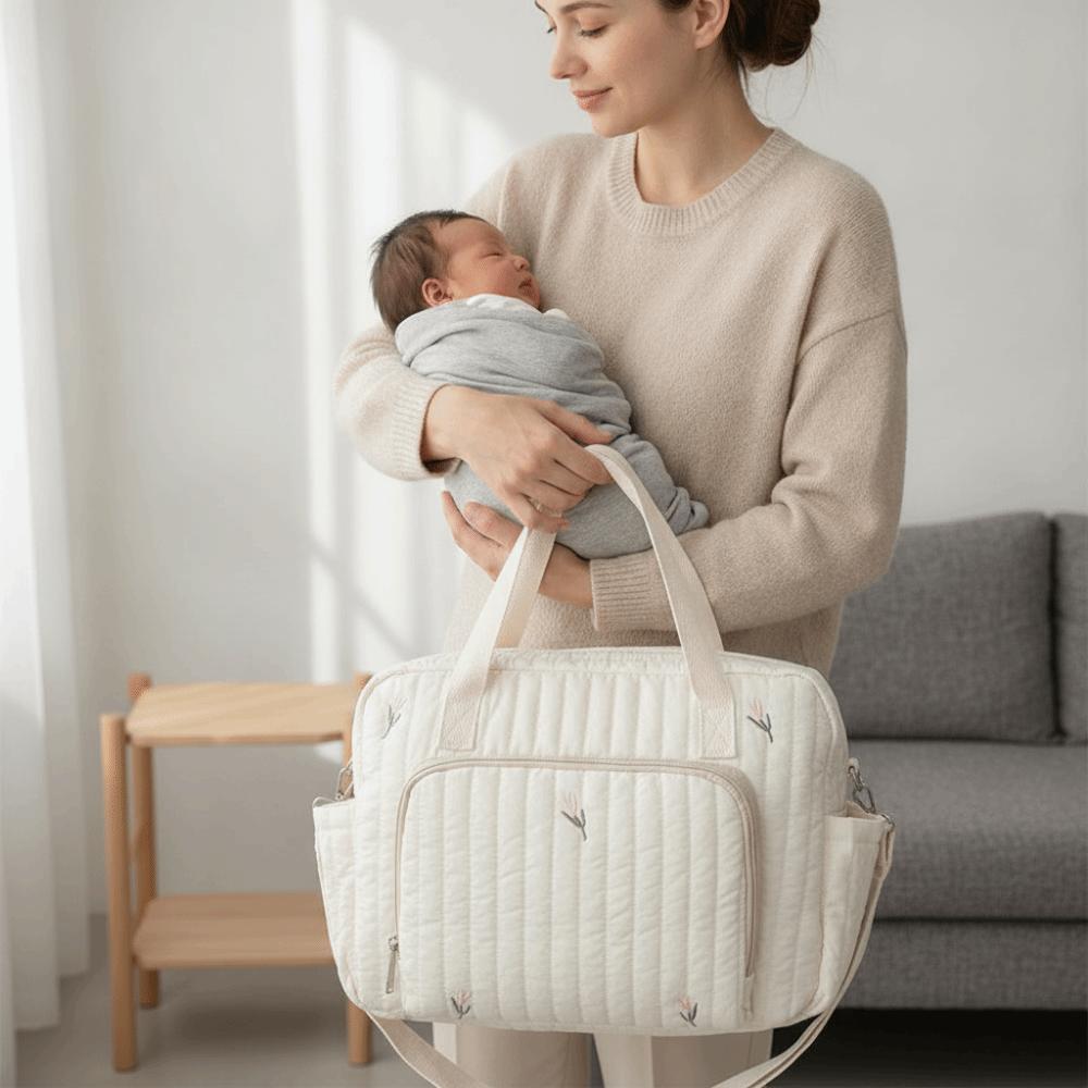 Large Capacity Mommy Shoulder Bag Cartoon Cotton Handbag Diaper Organizer  Outdoor Travel