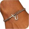 26 Letters Charm Bracelet Stainless Steel A-Z Handchain Adjustable Length for Women Girl Men Gift