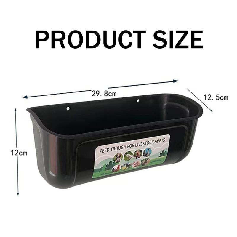 AEE2-Chicken Goat Hanging Fence Feeder, Water Trough For Deer Duck Dog And Piglets, Goose Waterer Trough Black 2 Pack