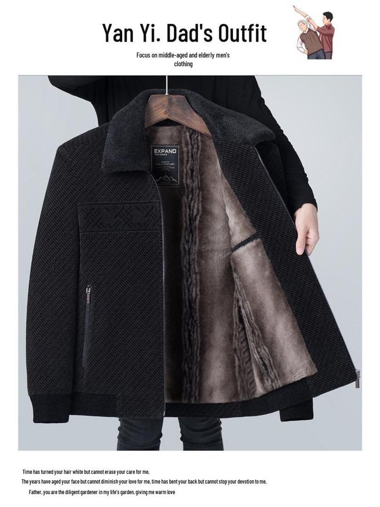 Dad's 2025 Winter Fleece-Lined Lapel Coat for Middle-Aged and Elderly Men - Thick, Warm Cotton Jacket for Grandpa