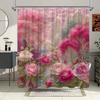 1pc Pastel Peony Bath Curtain - Serene Landscape with Pink & White Peonies, Cloud-Like Foliage & Blossoming Trees