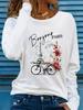 100% pure Polyester women's spring and autumn loose casual  graphic printed long sleeved round neck T-shirt