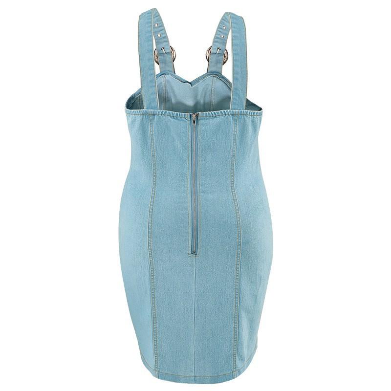 Plus Size Denim Sleeveless Mini Dress With Fringe Detail A-Line Outfit Women 1XL-5XL