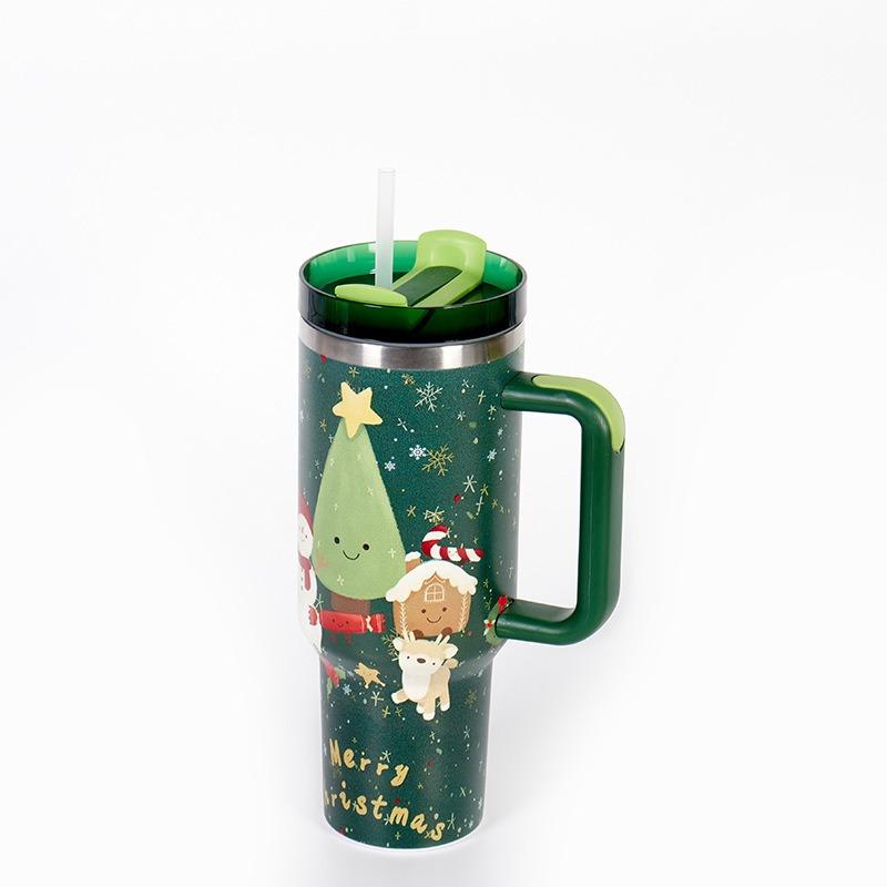 Christmas Stainless Steel Thermos Bottles 40oz Tumbler Cold Hot Drinks Insulated Water Bottle with Straw Car Cup Travel Mug