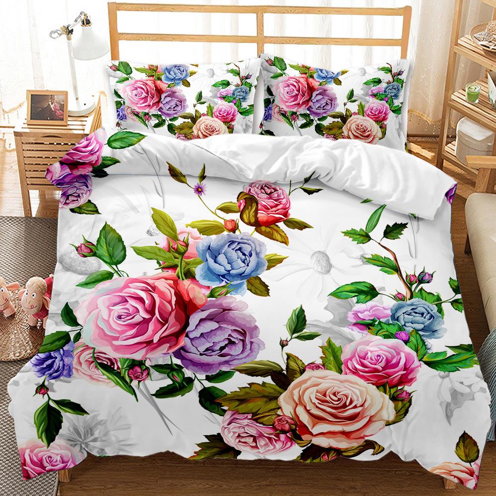 3D-trykt blomster sengetøy, Dundyneetrekk for kvinner og jenter, Putetrekk, 2/3 stk King Queen seng Gaver, Ultrafine fiber hjemmetekstiler