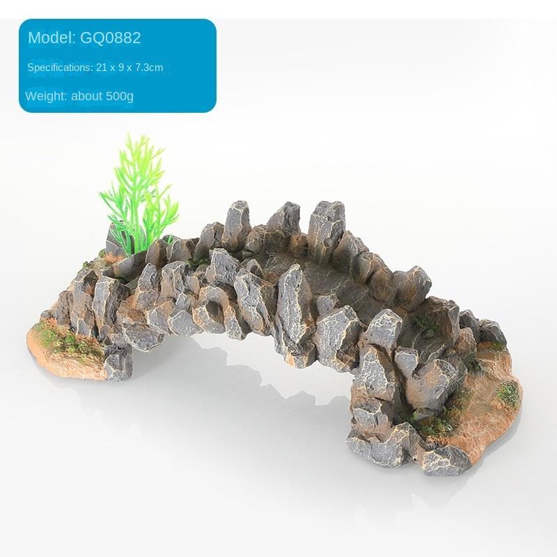 Fish tank landscaping resin desktop ornament rockery aquarium decorative stone house small bridge aquatic grass new Chineseretro
