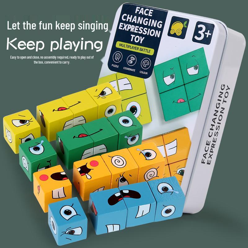 Face-Changing Magic Cube Building Blocks: Educational Wooden Toy for Kids