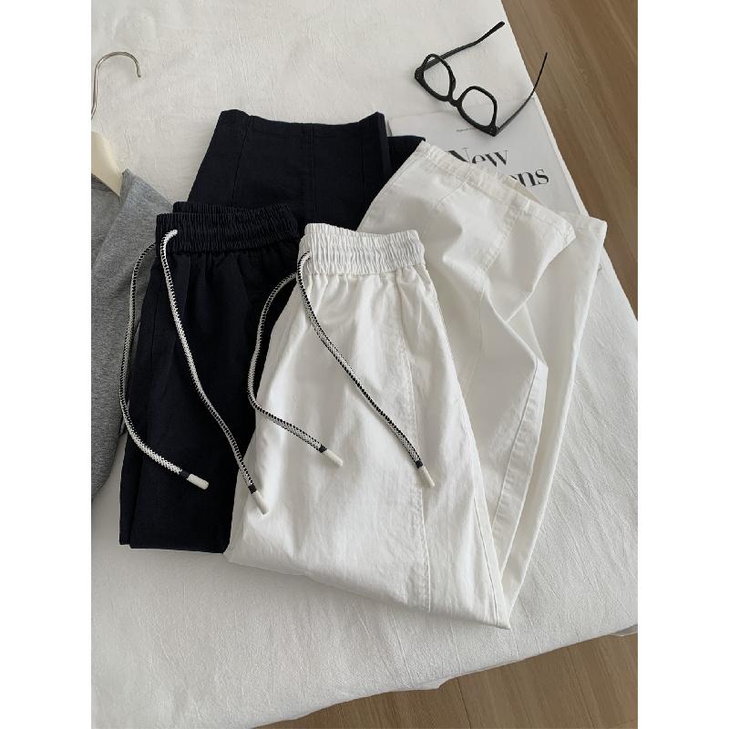 2026 Spring/Summer Vintage Washed Cotton Pants for Women, Korean Style Wide-Leg Cropped Pants