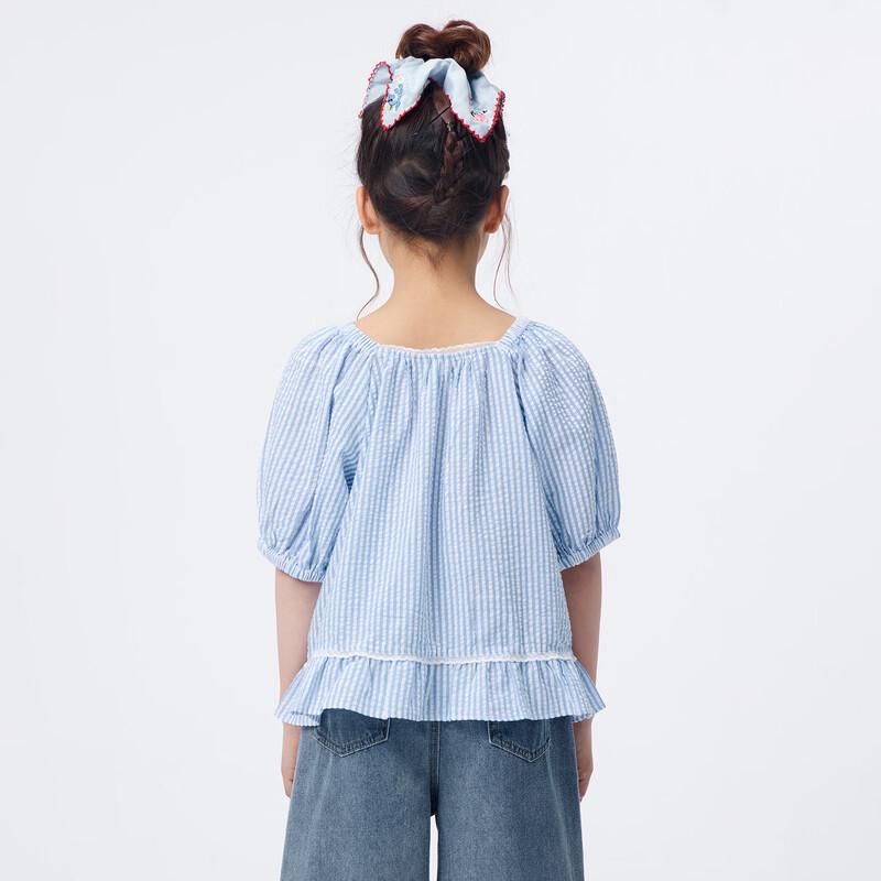 Girls' Plaid Ruffle Hem Puff Sleeve Shirt