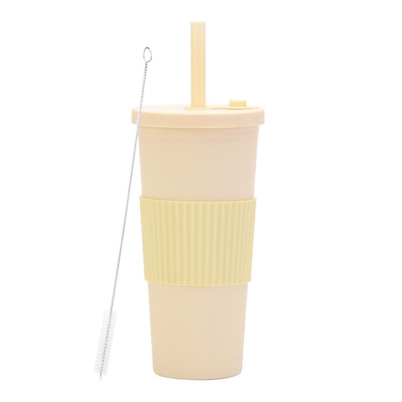 2025 Large Capacity Double Layer Plastic Cup Large Hole Straw Pearl Boba Milk Tea Cup Portable Outdoor Straw Cup