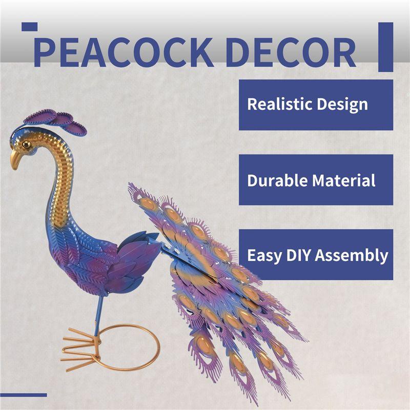Versatile Metal Statue Realistic Metal Peacock Lawn Decoration Outdoor Sculpture Easy DIY Assembly