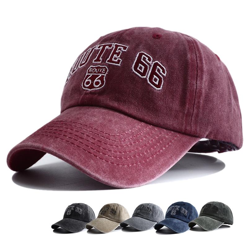 Yiran Bag Women's Route 66 Letter Embroidered Baseball Cap Men Fashion Cotton Snapback Hat Hip Hop Trucker Dad Caps Outdoor Sun Hats Gorras Cm