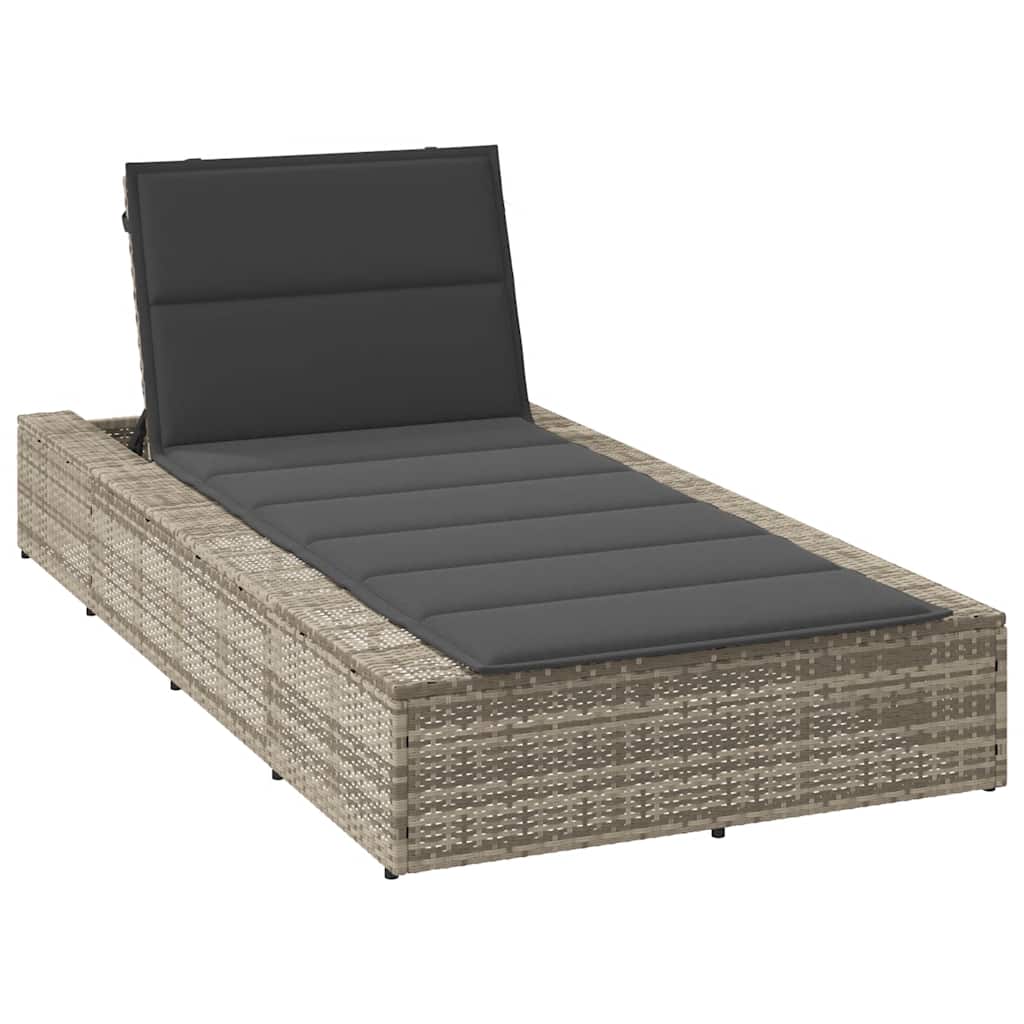 Sun Lounger with Floating Cushion Light Grey Poly Rattan