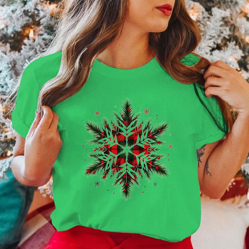 Funny Christmas Snowflakes Letter Printing T-Shirts  Women Summer Tee Shirt Femme Casual Short Sleeve Round Neck Tops T-Shirt