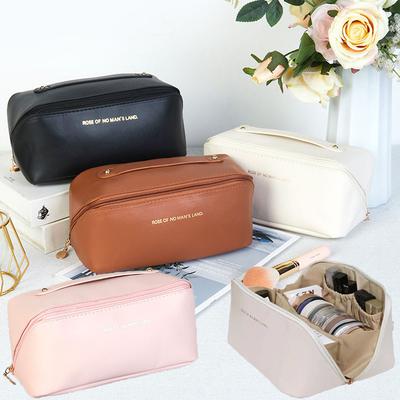 Large Capacity Travel Cosmetic Bag, Waterproof Cosmetic Storage Bag, with Partition, Handle, Flat Opening, Suitable for Travel