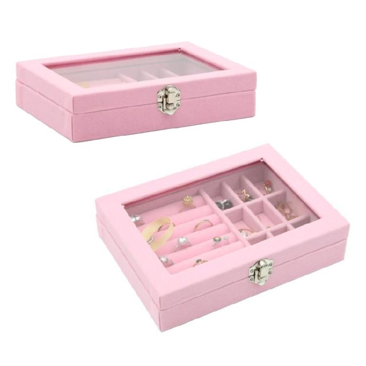 Dustproof Organizer for Earring Ring Necklace Velvet-Clear Lid Jewellery Holder