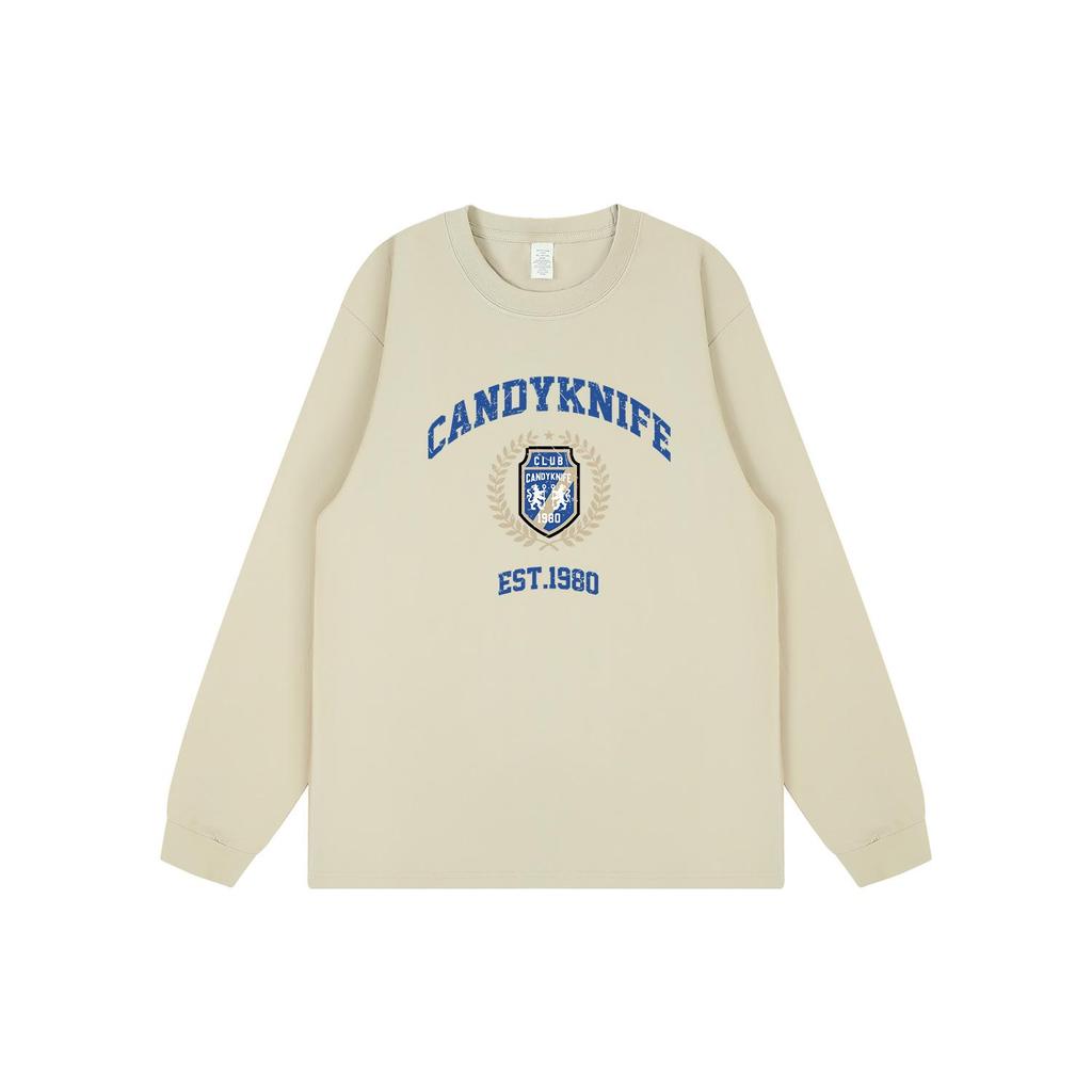 New Streetwear Retro Logo Print Ribbed Cuff Long Sleeve T-Shirt for Men & Women