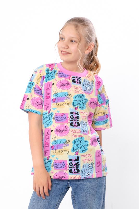 

Підліткова футболка для дівчаток – Стильна бавовняна футболка з яскравим принтом, Літо, 6414-002-2 HC 146 лимон