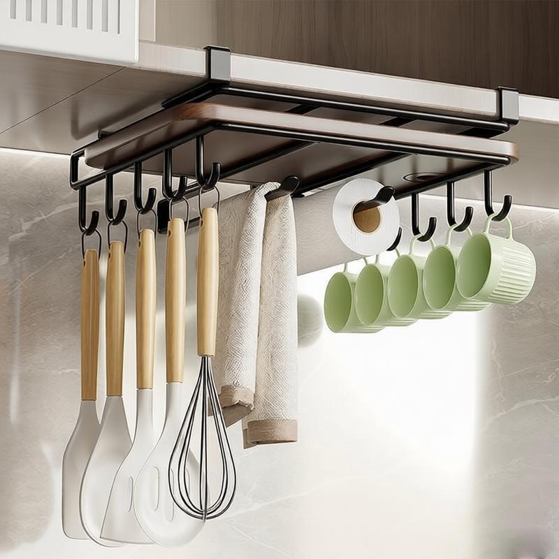 1Pc Wall-Mounted Kitchen Hanging Organizer Rack Multipurpose Under Cabinet Storage With Hooks For Utensils And Tools