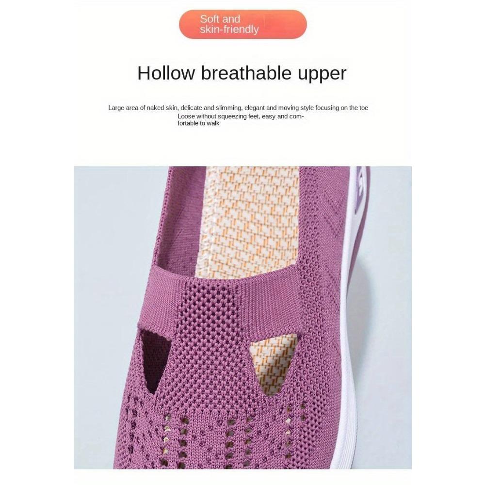 Dámské jednobarevné pletené tenisky, platformové ležérní boty na chůzi s měkkou podrážkou, prodyšné boty pro každodenní nošení s nízkým svrškem