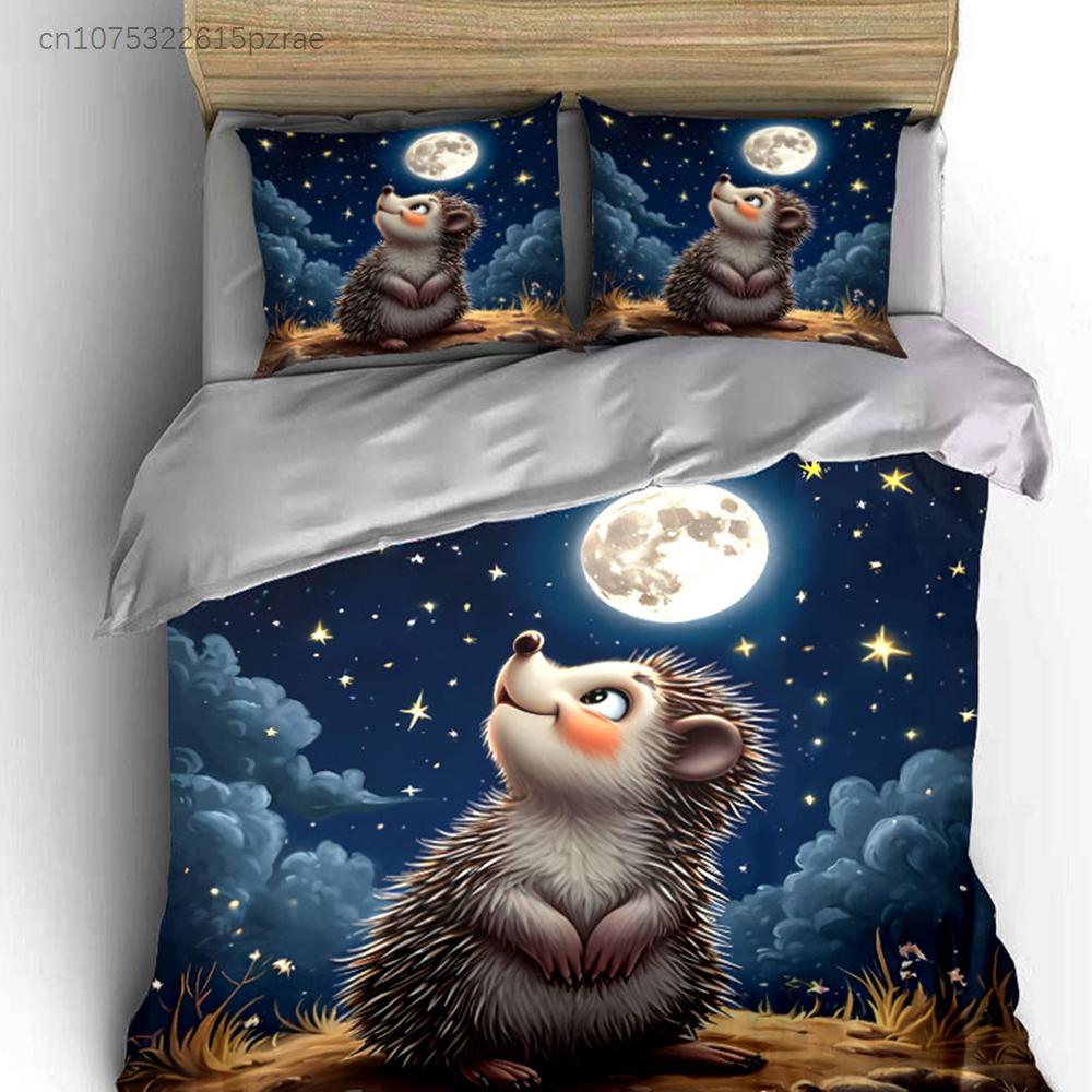 Hedgehog Night Sky Decor Set Multiple Sizes kid's And adults' Bedroom Exquisite 3PC Bedding set, Gift