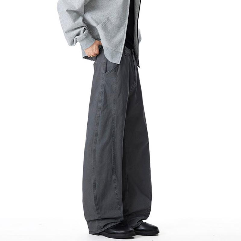 JEEP SPIRIT Men's Washed Cotton Curved Wide-Leg Jeans