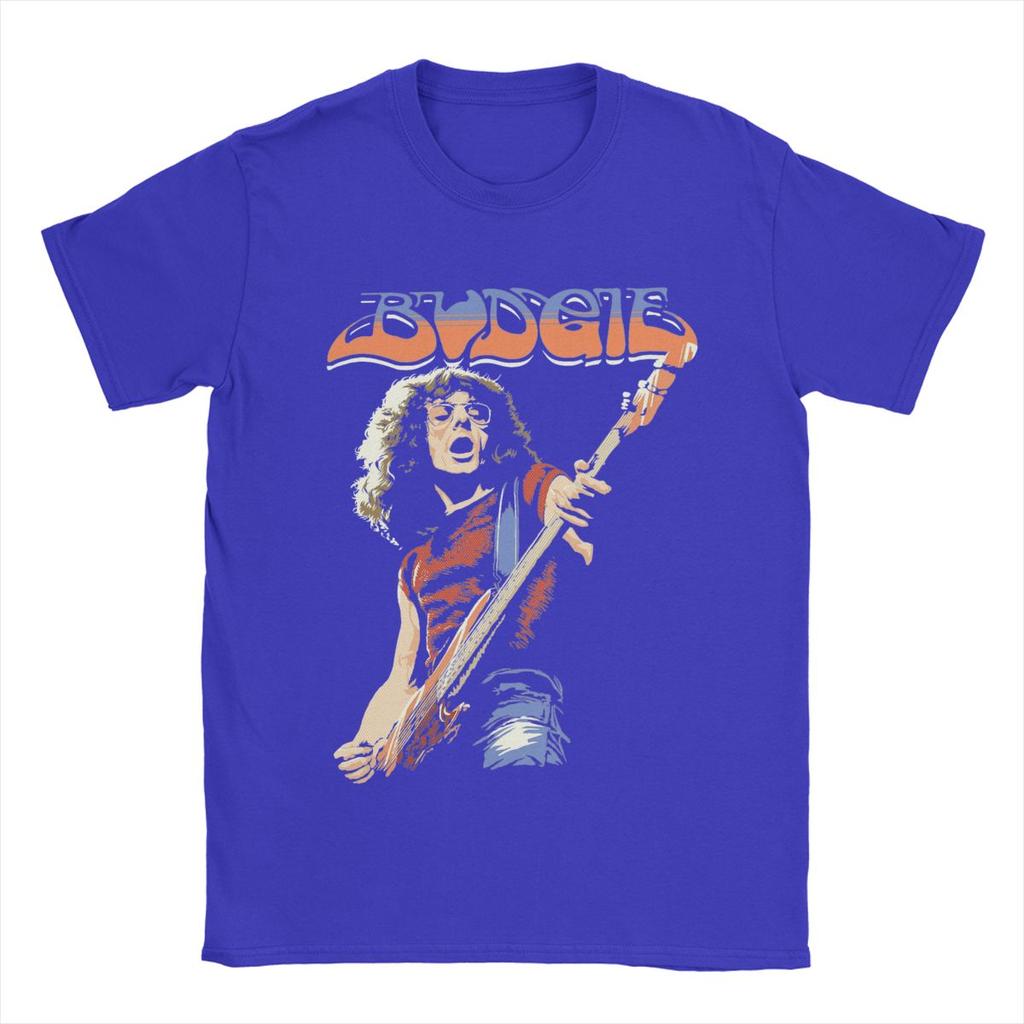 Budgie Band Burke Shelley Guitar T Shirt Men's Cotton Funny T-Shirts Round Collar Tees Short Sleeve Tops Plus Size