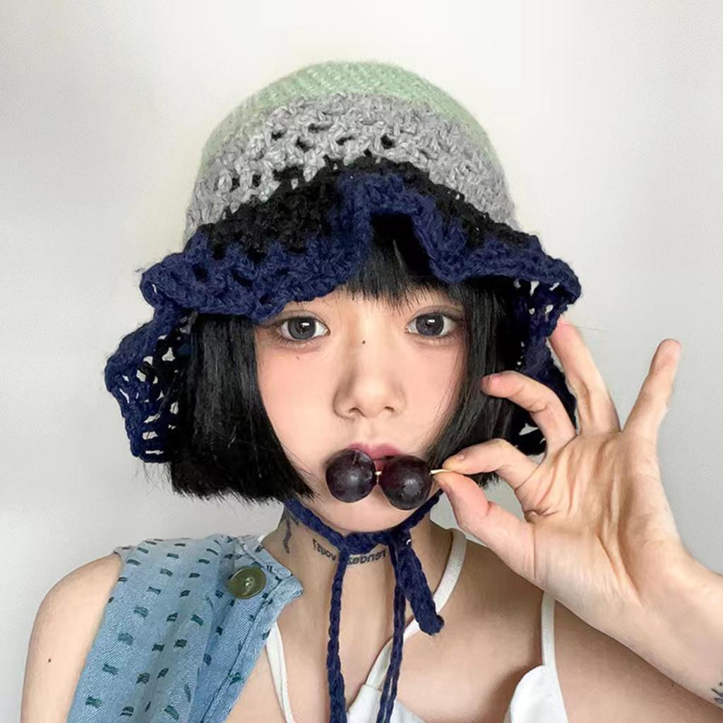 Crocheted Hat for Lady Handwoven Colorful for Party Prom Vacation Hat Handmade Thick Warm Hat Photo Props