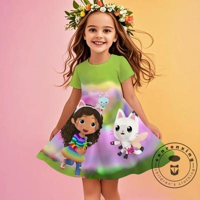 3D-gedrucktes Mode-Cartoon-Muster Niedliches Kurzarmkleid Cosplay Jugend Mädchen Kleidung Gabbys Puppenhaus Meer Kleidung Süß
