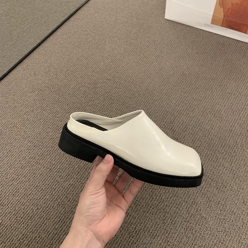 Fashion Women's closed toe shoes low heel square heel beige sandals mules platform loafers blocky black