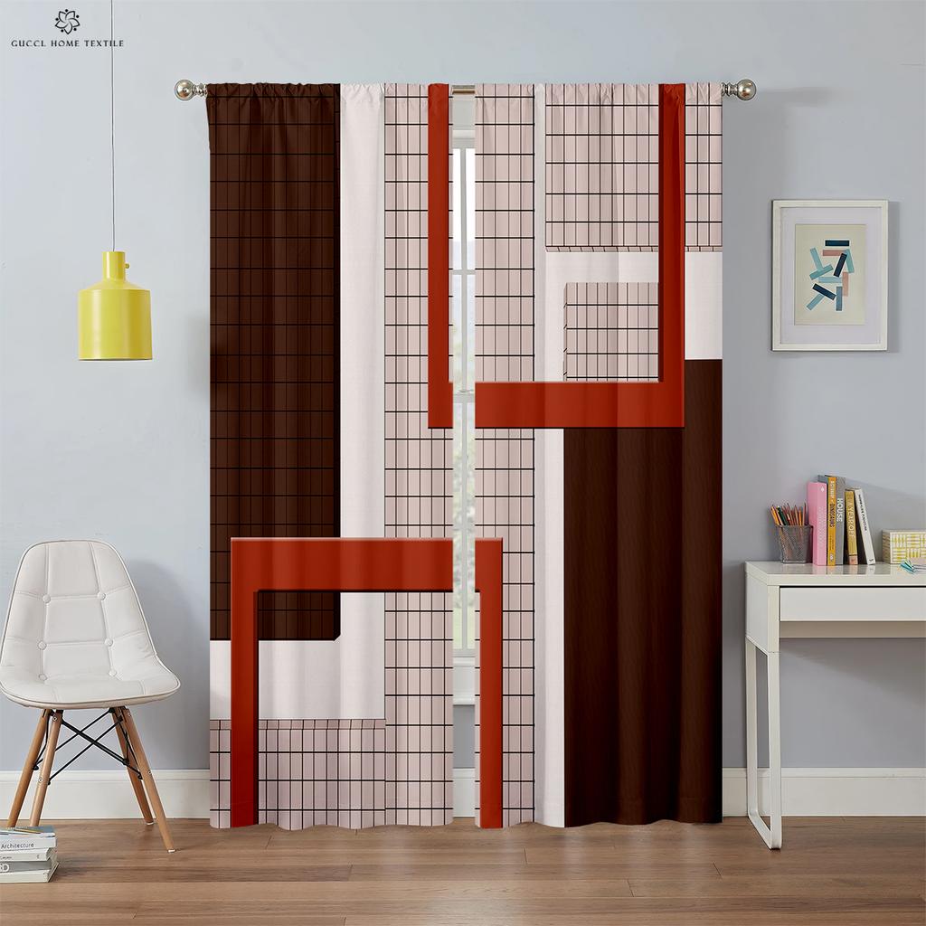 Moderne Tende Geometriche Semplici Stampate in 3D, Tenda per Finestra, Passante per Asta, Camera da Letto, Soggiorno, Cucina, Decorazione Domestica, 2 PEZZI